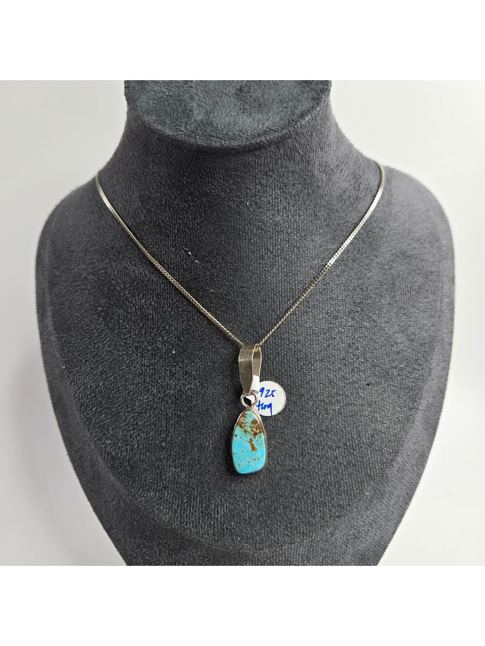 Title Vernon Begay Navajo Sterling Silver Turquoise Pendant Necklace Signed VB